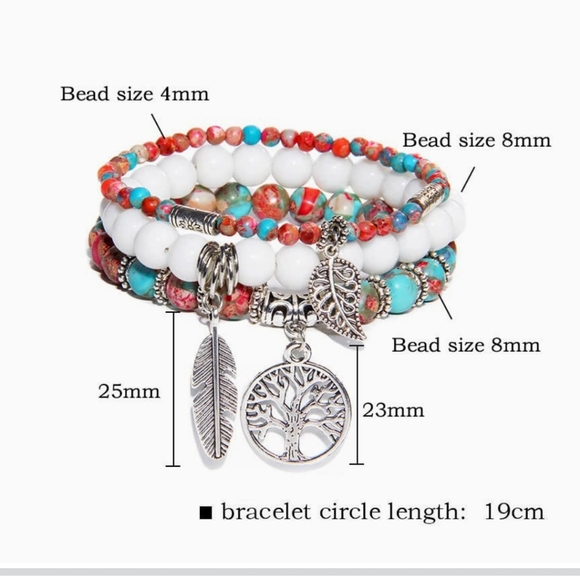 3pcs Colorful Beads Leaf Pendant Bracelet - Picture 3 of 6